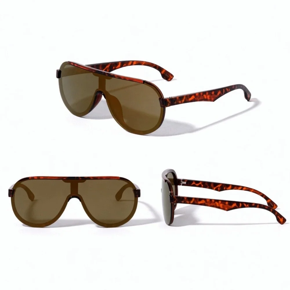 Women Shield Sunglasses Tortoise Brown Mirror Lens Retro Luxury UV400 Driving‎